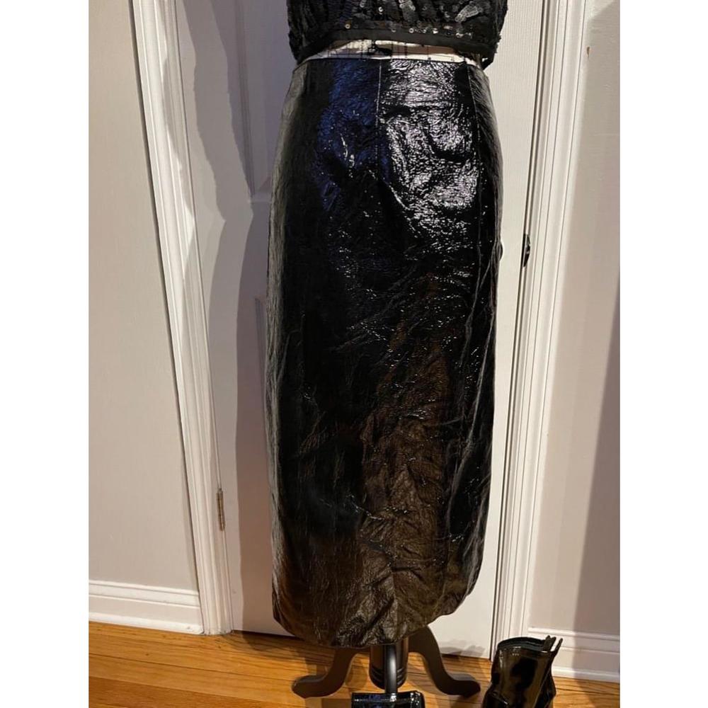 H&M Vinyl Glossy Y2k High-Rise Vintage Goth Moto Rock disco midi skirt black 8